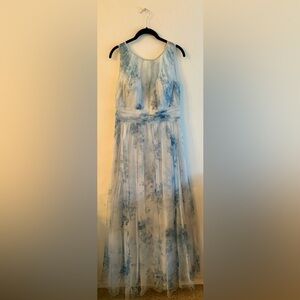 Marchesa Notte Bridesmaid Floral Blue Maxi Dress
